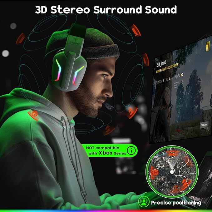 WESEARY Wireless Gaming Headset for PS5, PS4, PC, Laptop, Mac & Switch, Dual Low-Latency 2.4GHz USB/Type-C, Bluetooth Gaming Headphones with ENC Mic for Gamecube Accessories,3D Stereo,Colorful Light