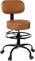 Drafting Chair with Back, Adjustable Foot Rest Rolling Stool (1,Brown)