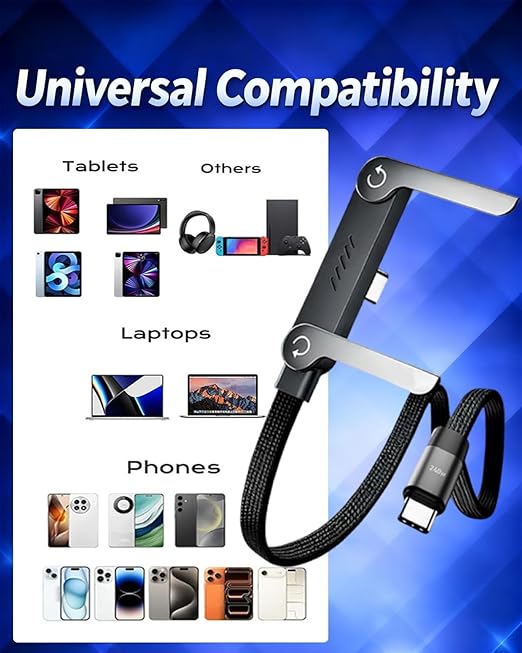 240w USB-C Stand Data Cable,Flat Phone Charger Sideways Invisible Stand Data,5ft Type-C Charging Cables with Built-in Holder,Nylon Braided High-Speed Charge Cord for Phone,Tablets,Laptops