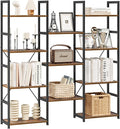 NUMENN Triple Column 4 Tier Bookshelf, Bookcase with 11 Open Display Shelves, Adjustable Rustic Industrial Style Book Shelves, Modern Bookshelves for Bedroom, Living Room and Home Office, Vintage