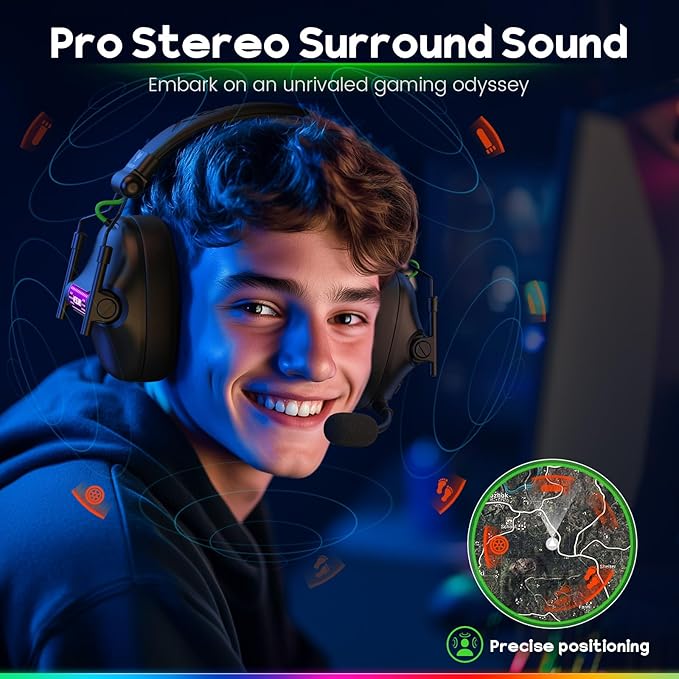 WESEARY Wireless Gaming Headset with Mic, Gaming Headphones for PS5, PS4, PC, Switch & Mac, Bluetooth 5.4 & 2.4GHz Wireless Headset, 3D Surround Sound, 50mm Drivers, 50Hr Battery Life, LED Lighting