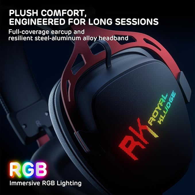 RK ROYAL KLUDGE HG103 Wireless Gaming Headset for PS5/4, Xbox, PC, Switch, BT5.3/2.4G/3.5mm Wired RGB Over Ear Headphones with Noise Canceling Mic, 50mm Drivers, 7.1 Surround Sound for FPS Game