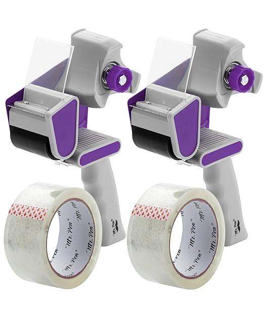 Mr. Pen- Heavy Duty Packing Tape Dispenser Gun, 2 Inch, 2 Pack with 2 Clear Tape Rolls, Handheld Tape Gun for Moving, Shipping, Sealing Boxes & Packaging