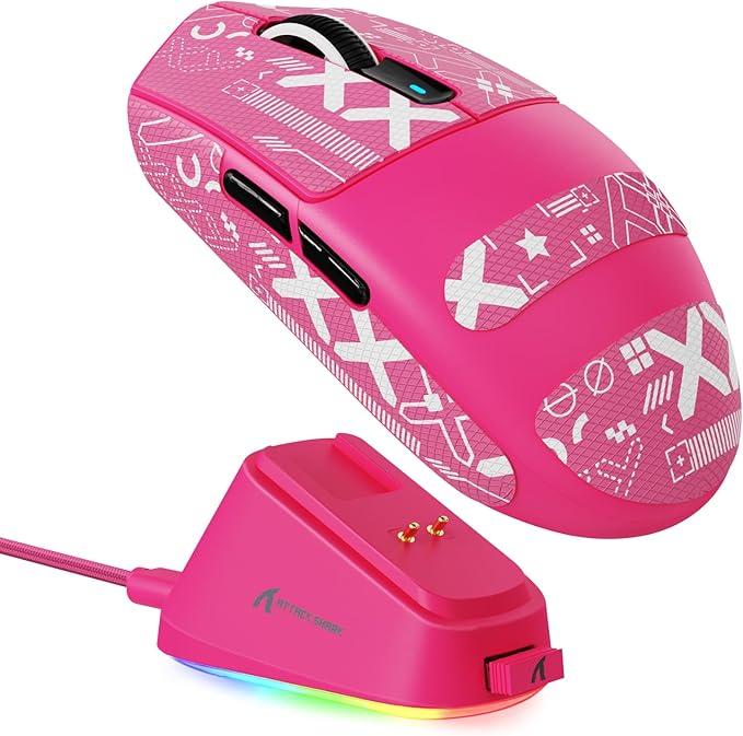 MAMBASNAKE ATTACK SHARK G3PRO Wireless Gaming Mouse with RGB Magnetic Charging Dock,Tri-Mode-2.4G/USB-C Wired/BT, 25K DPI,PAW3311 Optical Sensor,59g Ultra Lightweight,Slip Grip Tape for PC/Mac(Red)