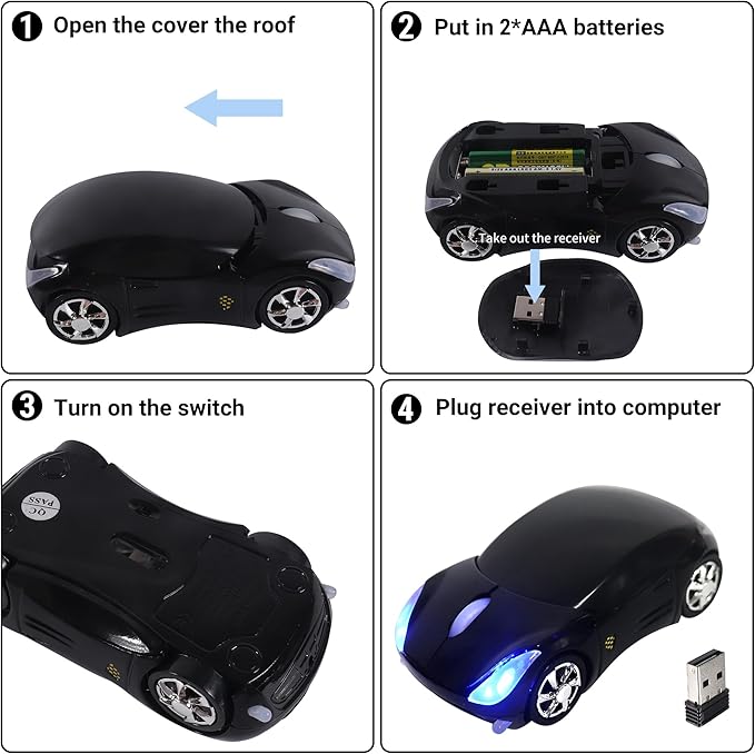 elec Space Wireless Mouse, 2.4GHz Car Wireless Mouse Cool 3D Sport Ergonomic Optical Cordless Mice with USB Receiver for PC Laptop Computer Women Small Hands (Black)