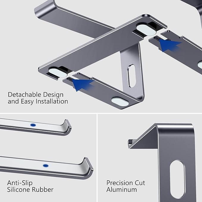 BESIGN LS03 Aluminum Laptop Stand, Ergonomic Detachable Computer Stand, Notebook Holder Compatible with MacBook Air Pro, Dell, HP, Lenovo More 10-15.6" Laptops, Space Gray