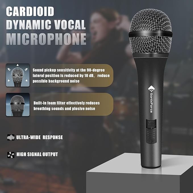 Professional Dynamic Microphone for Singing Karaoke Microphone with 16ft XLR to 1/4'' Audio Cable, Vocal Handheld Mic for Podcast Mixer Amplifier PA System