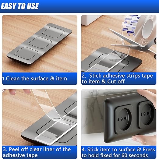 ZMUAXUAN Strong Nano Double Sided Tape Heavy Duty Mounting,Clear Removable Wall Sticky Adhesive Strips,Reusable Thick Gel Grip for Hanging Picture,Poster,Carpet,Photo