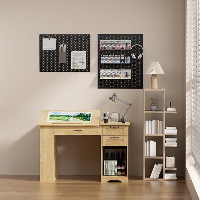 Crafting Table with Storage Cabinet & Drawers, Adjustable Drafting Table with Open Shelves, Drawing Computer Desk, Painting Desk, Workstation for Home Office Reading, Writing, Craftin
