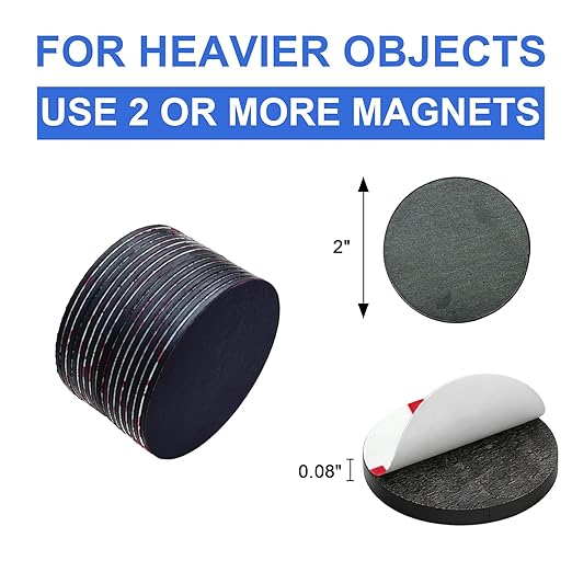 Towjug Self-Adhesive Magnets 30pcs (2" x 0.08") - 50MM Sticky Magnetic Dots for Classroom Projects, Fridge Organization & Crafting Fun
