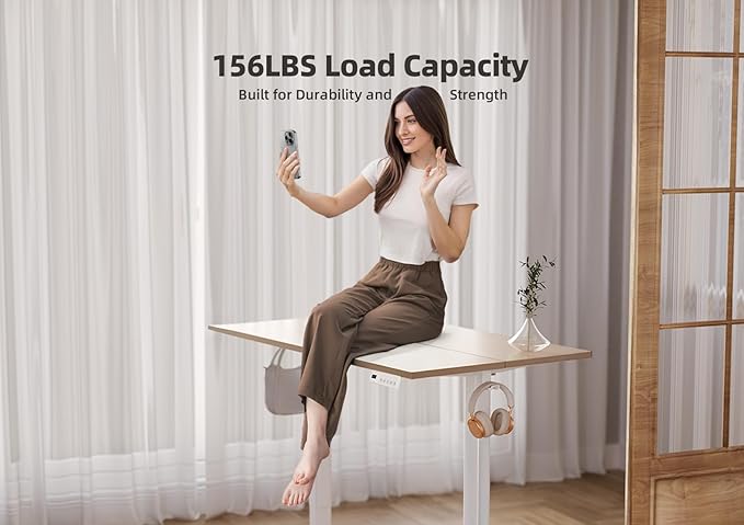 YDN Electric Standing Desk, 55 x 24 Inches Adjustable Height Stand up Desk with Cable Management, Home Office Desks with Splice Board & Frame, Nature Top