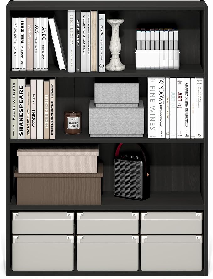 Furinno PASIR Book Shelf, 4-Tier Bookshelf with Open Storage Shelf, Standing Bookcase, 9.3 x 31.3 x 41.8, Easy Assembly, for Home Office, Bedroom, Living Room, Espresso