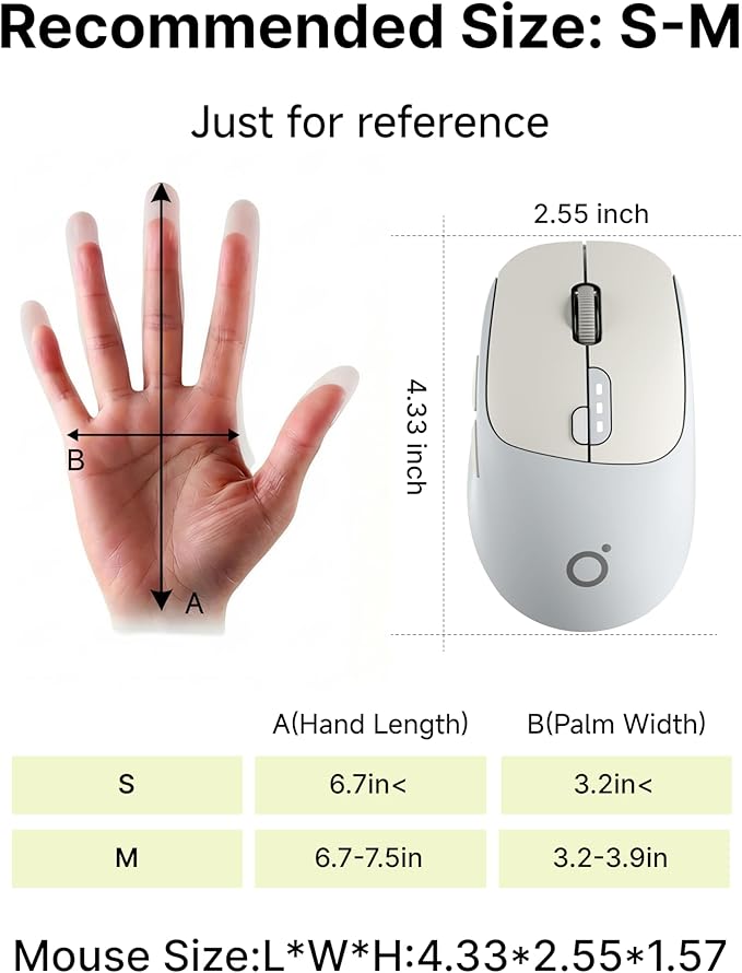 SEUNKWANG EWEADN Q5 Wireless Mouse, Bluetooth & 2.4G Quiet Computer Mouses with Battery Level Display, 1600 DPI, Ergonomic Office Mouse, 6 Button Portable Cute Computer Mouse for Laptop/PC/Mac - Grey