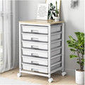 SYKIARIOL Rolling Cart with Drawers,Utility Cart with 6 Drawers,Rolling Storage Cart with Drawers and Wooden Tabletop & Lockable Wheel,White