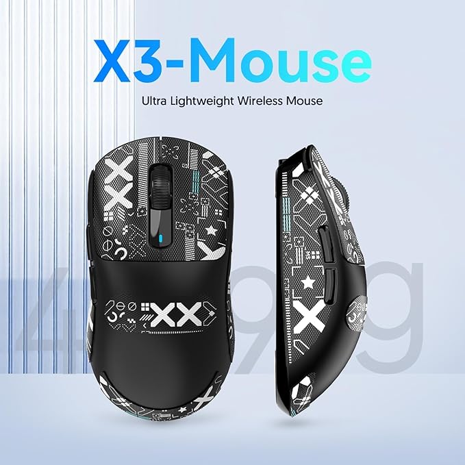 MAMBASNAKE Attack Shark X3 Wireless Gaming Mouse, 49g Ultralight, PixArt PAW3395 26000 DPI, Bluetooth/2.4Ghz /Wired Tri-Mode, 200Hrs Rechargeable Battery, Kailh GM8.0 Switch for PC/MAC/Win Black&Tape