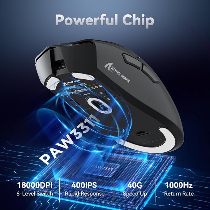 MAMBASNAKE Attack Shark R1 Wireless Gaming Mouse,PAW3311 Optical Sensor 18K DPI,59g Ultralight 2.4Ghz/BT/Wired Computer Mice for Win/Mac - Black