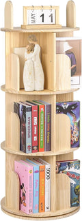 Kryonix Rotating Bookshelf for Kids, Solid Pine Wood Spinning Bookshelf Tower 3 Tier, 360° Revolving Bookcase, Multi-Functiona Corner Round Turning Book Shelf Organizer for Small Spaces