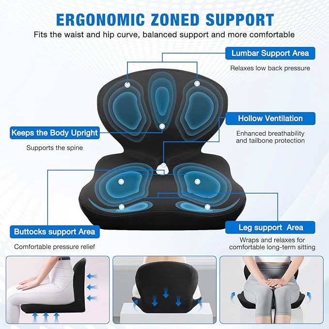 Seat Cushion with Back Support,Lumbar Support Pillow for Office Chair, Cooling Gel & Memory Foam Car Seat Cushion,Ergonomic Sciatica Pain Relief for Long Sitting,Gel Cushion for Car,Desk,Chairs
