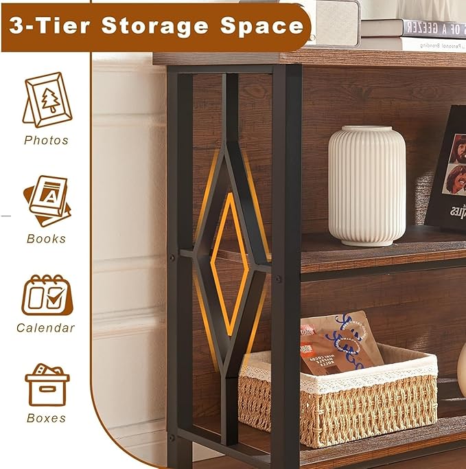 HOMISSUE Bookshelf, 3-Tier Rustic Small Bookcase, Industrial Shelf Bookshelf with Engineered Wood Shelves, Low Bookcase with Storage, Small Shelf for Living Room, Bedroom and Office, Rustic Brown