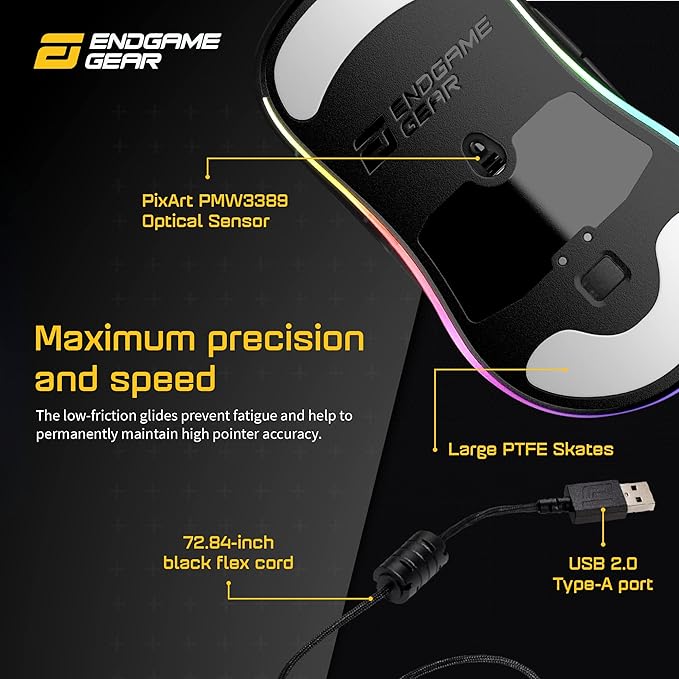 ENDGAME GEAR XM1 RGB Gaming Mouse, Programmable Mouse with 6 Buttons and 16,000 DPI, Dark Reflex