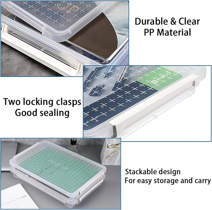 BTSKY 2 Pack A4 Plus Clear Plastic Stackable Storage Box Desk Paper Magazine Container with Buckle, Office Supplies Accessories File Protector Case Organizer, Portable Project Case Document Holders