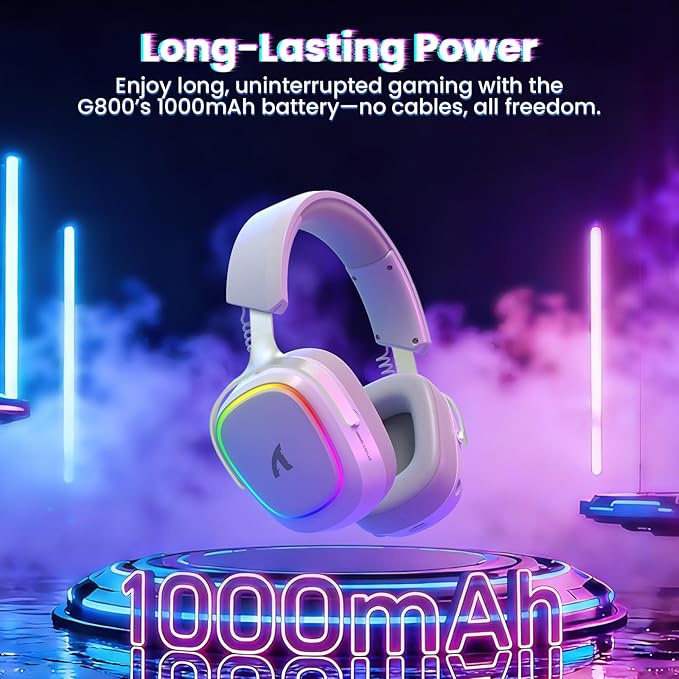 ATTACK SHARK G800 Wireless RGB Gaming Headset:7.1 Surround Sound-50mm Drivers-Memory Foam Ear Pads,Wired/2.4Ghz/BT,Ultralight,Durable Aluminum Frame,Detachable Mic,Programmable for PC Mac Gamer(White)