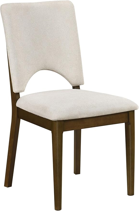 GOWE Contemporary 7pc Extendable Dining Set Table and 6X Upholstered Chairs Light Beige Self Storing Leaf Wooden Furniture Modern Contemporary Rectangle Tabletop Self-Storing Leaf