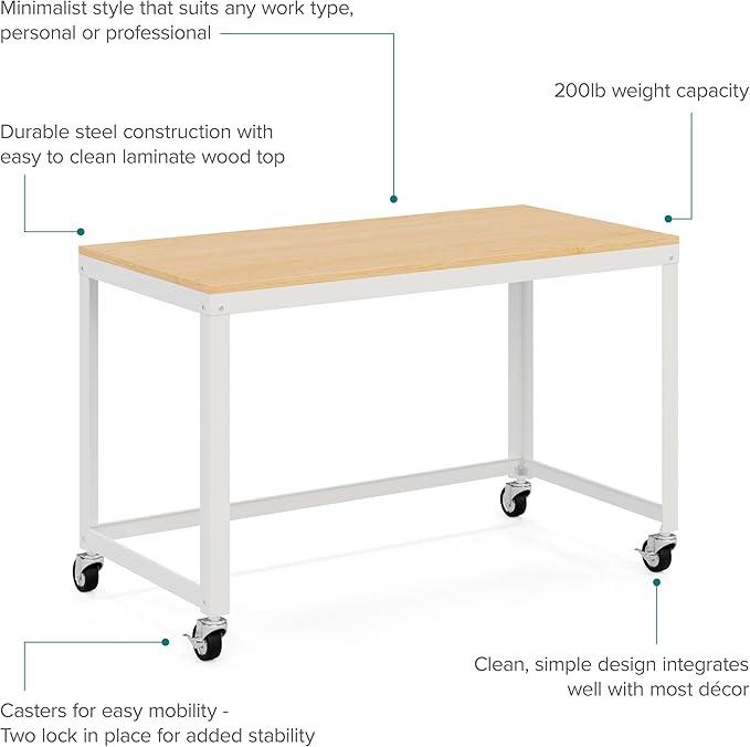 Hirsh Industries Space Solutions Home Office Metal Desk and Storage Set - White/Maple