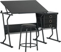 2 Piece Eclipse Ultra Center/Drawing Table with Stool, Angle Adjustable Top, Storage Shelves, and Drawers