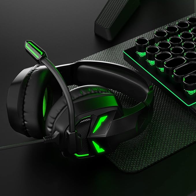 EKSA Fenrir S Gaming Headset with Microphone, Noise Cancelling Mic, Comfortable Ear Pads, 50 mm Drivers, RGB Light, One Key Control, Gaming Headphones for PC, Xbox, PS4, PS5, Switch, Controller