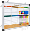 Marsrock Weekly Dry Erase Board and Cork Board Combo for Wall, 17"x13" Reversible Hanging Dry Erase Board, Double Sided White Board with Aluminum Frame for Planning, Office, Kitchen, School, Home