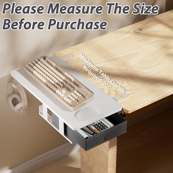 Flenpptly Desk Extender Tray, 24" x 12" Desk Extension with Storage Drawer, Clamp On Desk Dxtender, Keyboard Extender for Desk, Keyboard Tray for Office & Home Use (White)