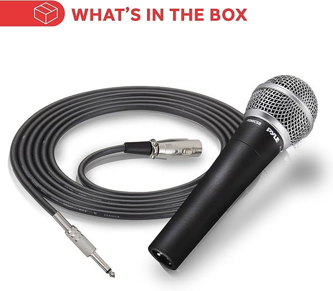 Pyle Microphone, Dynamic Cardioid, XLR Cable Included, Unidirectional, Rugged Construction, Built-in Pop Filter, Perfect for Stage & Studio, High Gain, Ultra-Wide Frequency Response, 15ft Cable