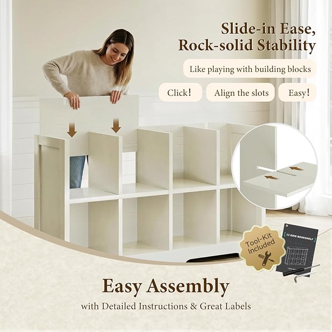 OffiGo 8 Cube Organizer Bookcase, Modern Farmhouse Open Shelf for Storage Bins & Decor, Display Bookshelf Console Closet for Living Room, Bedroom, Home Office, Walnut+White