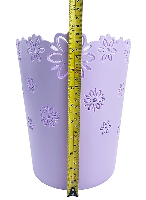 Wastebasket, Hollow Flower Shape Plastic Lidless Wastepaper Baskets Trash Can (Purple, Large)