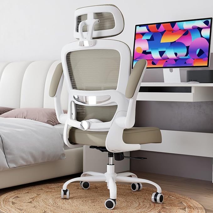 TRALT Office Chair Ergonomic Desk Chair, 330 LBS Home Mesh Office Desk Chairs with Wheels, Comfortable Gaming Chair, High Back Office Chair for Long Hours (Khaki)