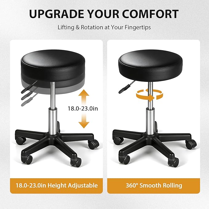 Nova Microdermabrasion Rolling Stool with Wheels Swivel Salon Stool Adjustable Drafting Tattoo Office Chair for Massage Bar Kitchen Spa Shop with Thick Cushion