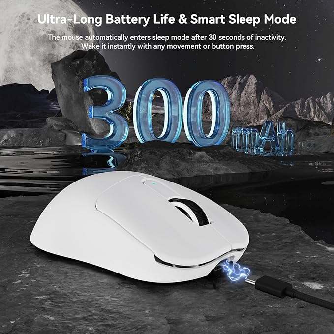 MAMBASNAKE M3 Wireless Gaming Mouse,39g Ultra-Lightweight BT/2.4GWireless/Wired Gaming Mouse,PAW3395PRO 40K DPI Optical Sensor,200Hrs Battery,Office Mice for PC/Win/Mac(White)
