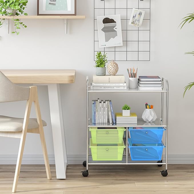 Moccha Rolling Storage Cart with 4 Drawers - Storage Drawers Organizer with wheels for Craft Art Supply Paper Salon, Scrapbook Paper Tools, Movable Utility Cart for Classroom School Studio, Green