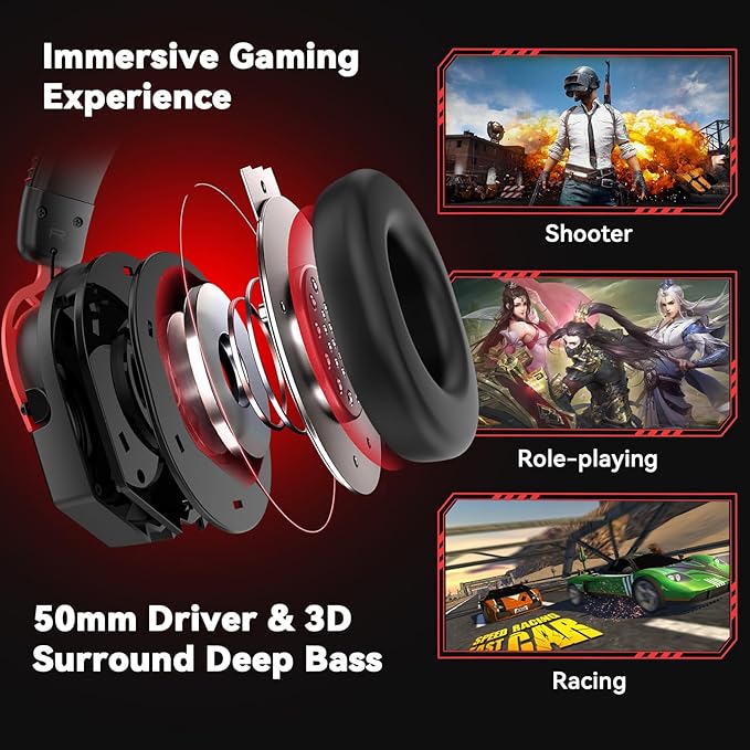 IMYB A88 Gaming Headset with Mic for Ps5, Pc, Xbox One Series X/s, Ps4, Switch, Stereo Wired Noise Cancelling Headphones with Microphone for Computer, Laptop, Mac, Nintendo, Games (Red)