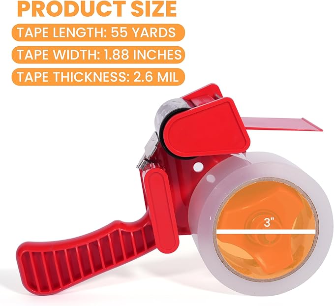 TAPEBEAR Packing Tape with Dispenser, 2.6mil Thick, 1.88" x 55yd Heavy Duty Packaging Tape Clear Adhesive Box Tape for Carton Sealing, Moving, Shipping