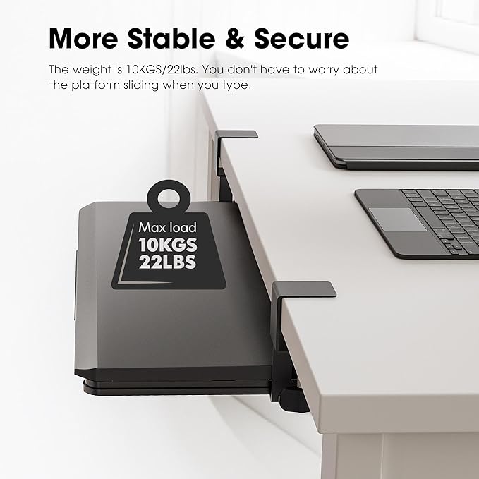 Fenge Keyboard Tray Under Desk, Pull Out Keyboard & Mouse Tray with C Clamp Mount, Sliding Keyboard Holder for Desk, 25.6 x 11.8 inch Large Slide-Out Platform Computer Drawer for Typing, Black