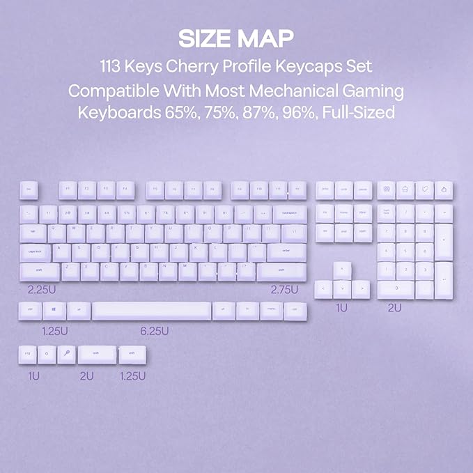 EPOMAKER AegisSil Keycap Set, Silicone Material, Cherry Profile, 113 Keys, 65%/75%/96%/Full Size, Custom Keyboard Keycaps Set for Cherry MX, Kailh, Outemu, Gateron Mechanical Gaming Keyboard (Purple)