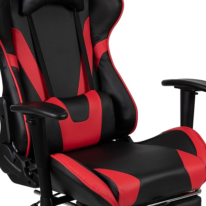 Flash Furniture Black Gaming Desk and Red/Black Footrest Reclining Gaming Chair Set with Cup Holder, Headphone Hook, & Monitor/Smartphone Stand