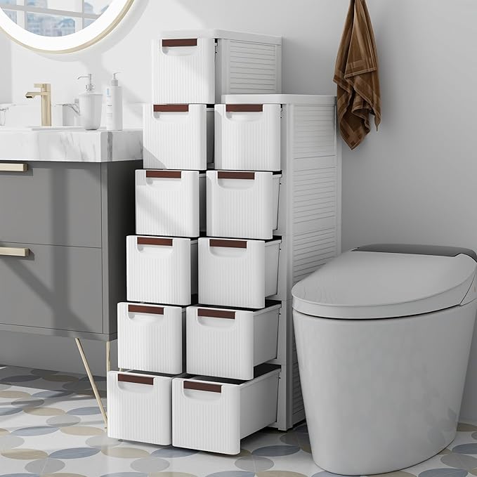Giantex 5 Drawers Storage Cart, Narrow Plastic Dresser, Rolling Organizer Cart for Office Classroom Bedroom Bathroom Art Craft Supplies, Mobile Slim Utility Cart on Wheels (7.5"x16.5"x36")