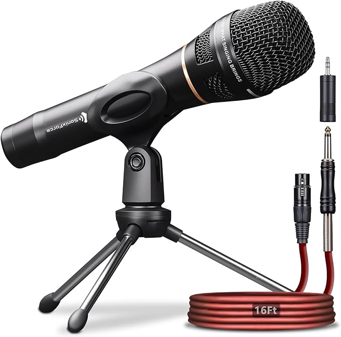 Dynamic Microphone - Professional Vocal Microphone for Singing - Handheld Wired Microphone with 16ft XLR to 1/4" Audio Cable - Mic for Speaking, Karaoke & Living Stage