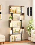 6 Tier S-Shaped Geometric Bookcase with LED Light, Touch & Remote Control, Wide Tall Freestanding Display Shelf, Industrial Storage Cabinet for Living Room, Bedroom, Office