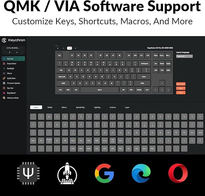 Keychron C3 Pro QMK/VIA Custom Mechanical Keyboard, 8000 Polling Rate Hot Swappable Programmable 87 Keys Compact TKL Layout Gasket Mount, RGB Backlight Wired Gaming Keyboard with Super Banana Switches