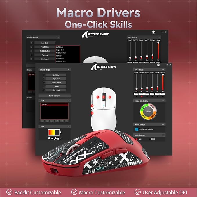 ATTACK SHARK X6 Lightweight Wireless Gaming Mouse with RGB Backlight Charging Base,Tri-Mode Wired/2.4GHz/BT5.2,26K DPI, PAW3395 Optical Sensor,HUANO Switch,5programmable Buttons,PC/Mac(Red+Sticker)