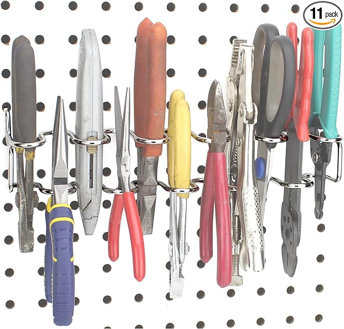 RightArrange Pegboard Pliers Holder - Holds 11 Pliers per Rack - Hooks to Any Peg Board - Pegboard Organization Accessory for Workbench, Garage, Tool Shed, Craft Room - Scissor Organizer Accessory